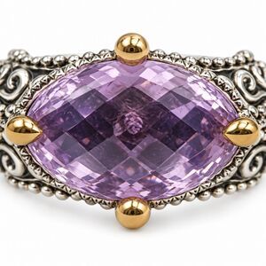 Barbara Bixby 925 Sterling Silver 18K Gold Amethyst Marquise Ring Size 9.75 10.8